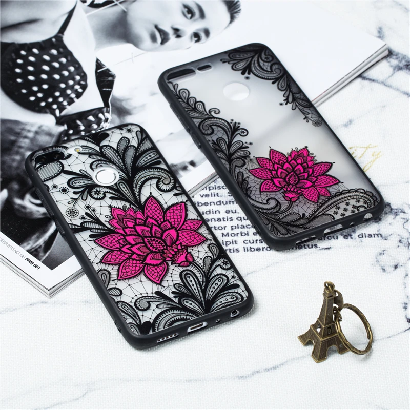 For Huawei Honor 9 Lite Case Dark Style Lace Black Rose Flower Relief Phone Cover Fundas |