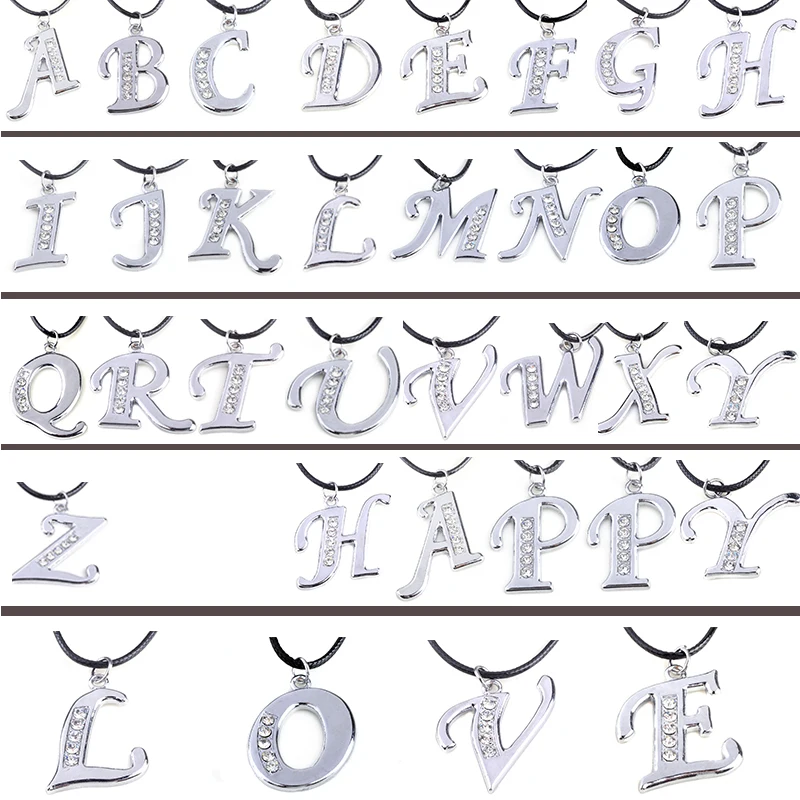 

LNRRABC Fashion Charming Silvery Initial Rhinestone Alphabet 7 Letters Women Pendant Necklace Clavicle Rope Chain