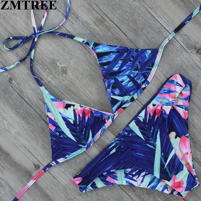 

ZMTREE 2017 Exclusive Bikini Swimsuit Flower Print Women Swimwear Sexy Push Up Padded Beach Wear Brazilian Bikini Set Biqunis