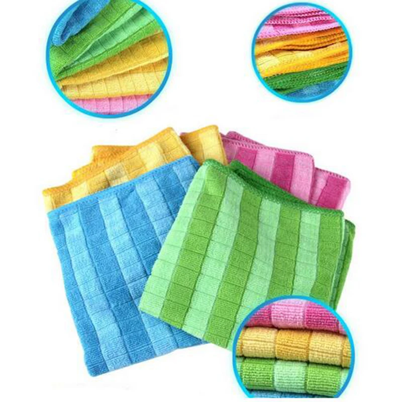 

CCTM 4 Pcs Color Bar Plaid Microfiber Glass Cleaning Cloths Good Absorption Souring Pad Durable Towels Kitchen Cleaner 30x40cm