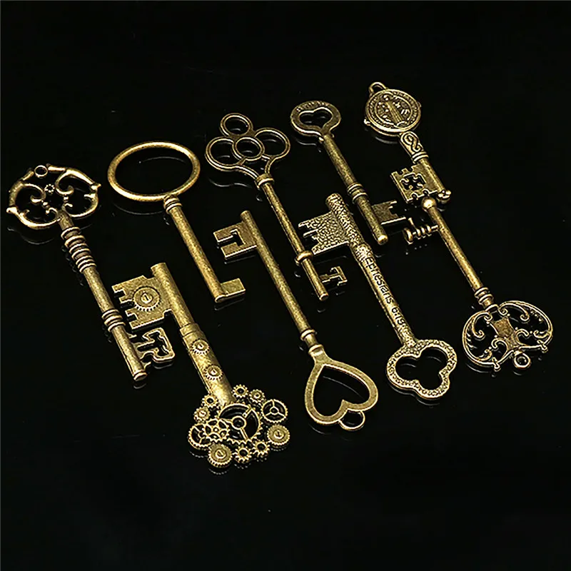 

9PCS Large Antique Vintage old Brass Skeleton Keys Lot Cabinet Barrel Lock Necklace Pendant Decor DIY Jewerly Crafts