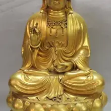 S00262 1" отмечены Фиолетовый Бронзовый 24 К золото сиденье Лотос Кван Юн Бодхисаттва богиня статуя