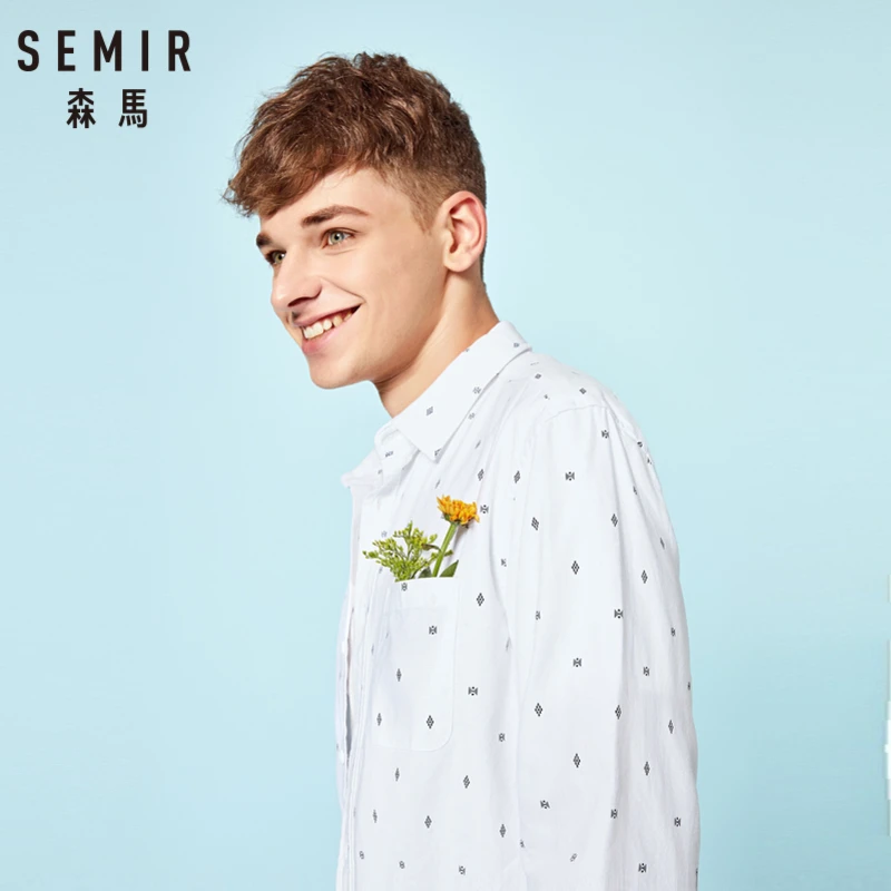 

SEMIR Men Regular Fit 100% Cotton Patterned Shirt with Collar Mens Long-sleeved Shirt with Chest Pocket Tapered Waist for Spring