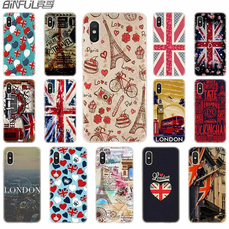 

cover soft Silicone TPU Case For Xiaomi Mi 8 A2 Lite 9 5X 6X F1 Mix 2s Max 3 Redmi Note7 Go Flag United Kingdom London