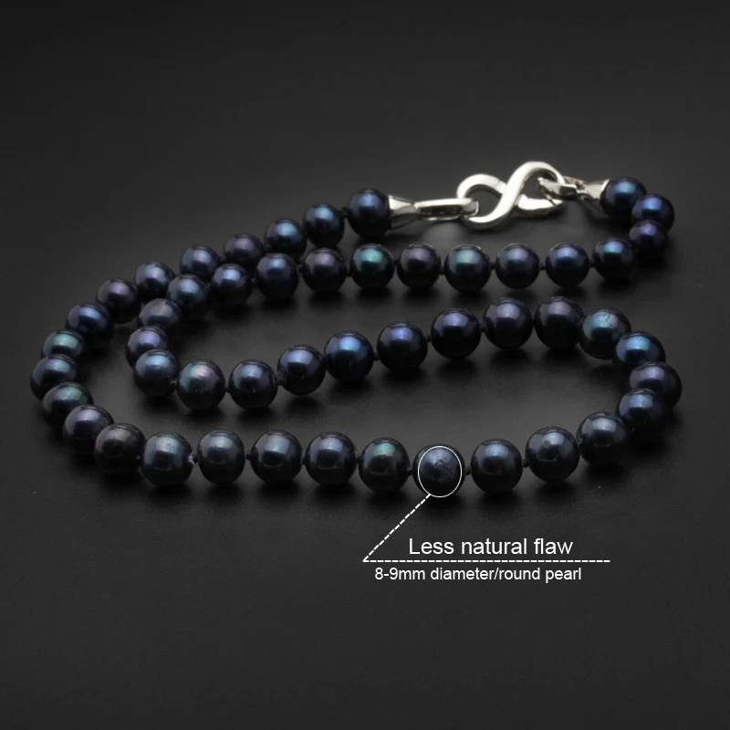 Высокое качество жемчужное ожерелье натуральный 8-9 мм пресноводный черный жемчуг колье в стиле ретро для женщин классические жемчужные украшения
