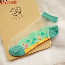 Модная женская забавная лодка, 1 пара, Короткие Прозрачные хлопковые короткие носки до щиколотки с рисунком из мультфильма, 30pNo15