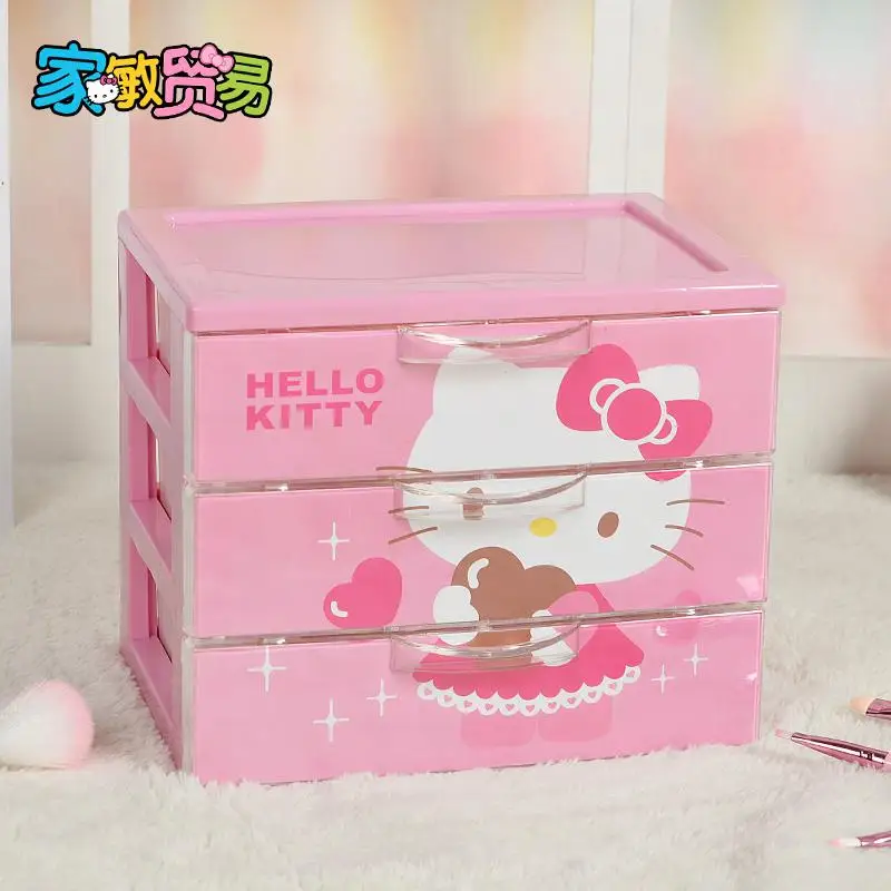 Рисунок «Hello Kitty» ресивер Три Слои ящик для хранения ювелирных изделий косметический - Цвет: L PINK