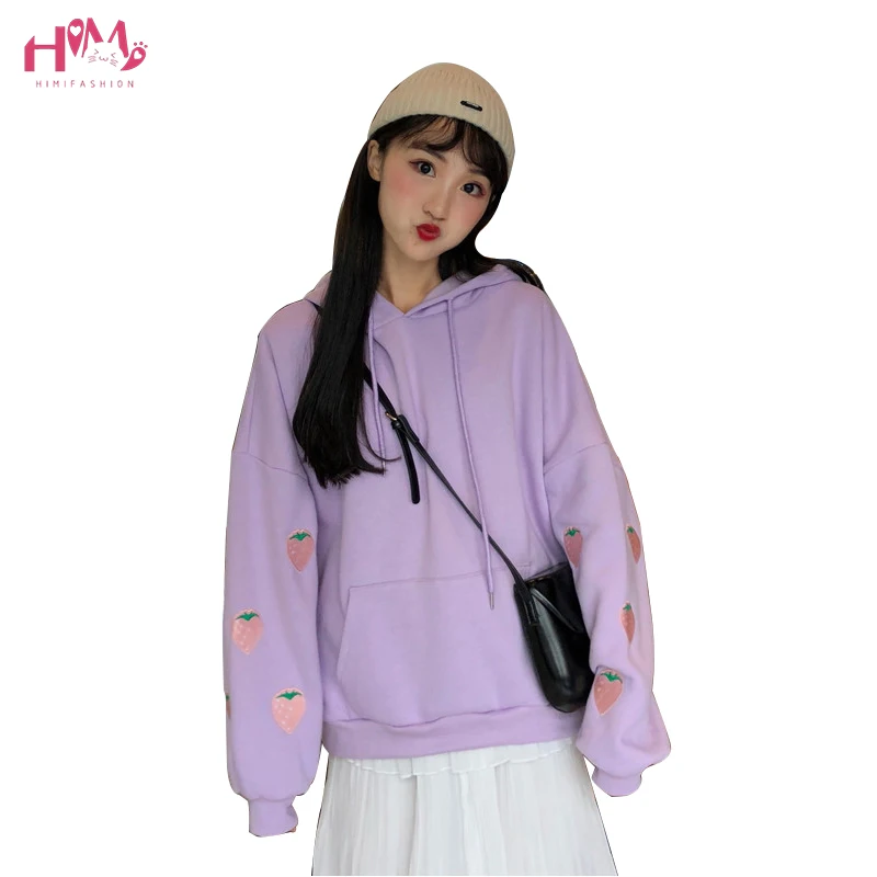Harajuku Oversized Hoodies Swearshirt Front Pocket Kawaii Strawberry