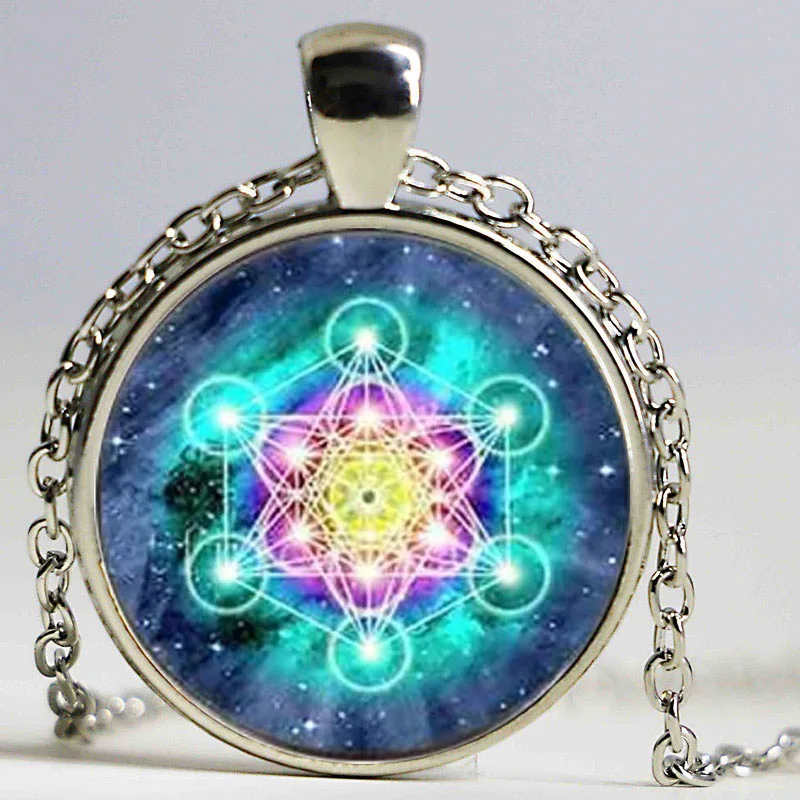 Psychedelic Sacred Geometry Cabochon Mens chain Handmade New Fashion brass Necklace silver Pendant steampunk Jewelry Gift women