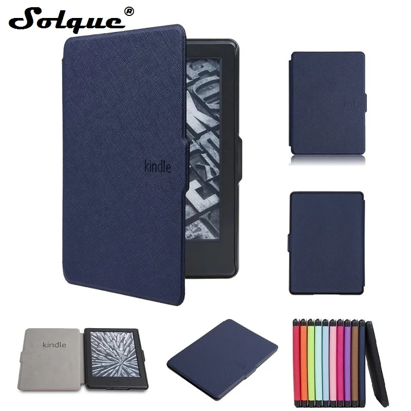 

Solque Slim ebook Case For Amazon Kindle 8 8th Generation 2016 Capa PU Leather Flip Hard Shell Cover eReader Cases Cross Lines