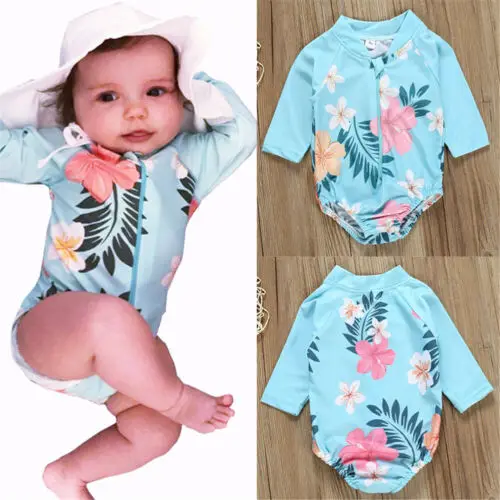 

2019 Hot Toddler Kid Baby Girl Swimwear Swimsuit Bikini Bathing Suit Swimming Costume Long Sleeve O Neck Printed Cute Swimwear