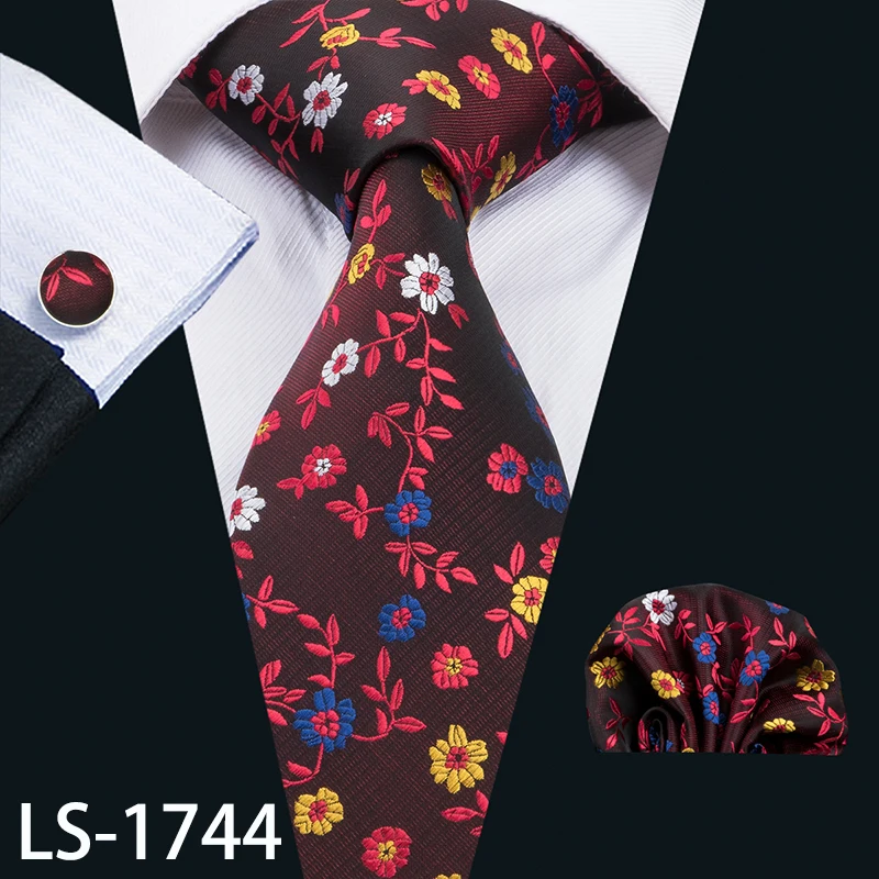 LS-704, мужской галстук, шелк, красный, в клетку, жаккардовый, тканый, свадебный галстук, Barry.Wang, Hanky, запонки, набор, галстук для мужчин, деловые, вечерние - Цвет: LS-1744