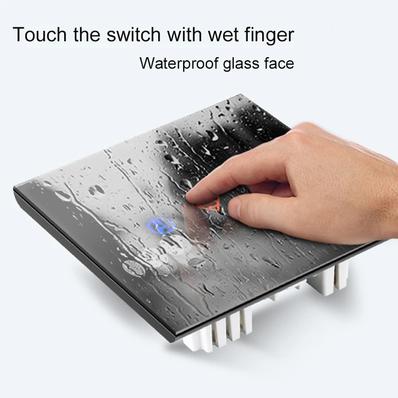 Hot Sales Waterproof 8 gangs 2 way Crystal Black LED Smart touch light switch 172*86mm touch wall switch Free Shipping