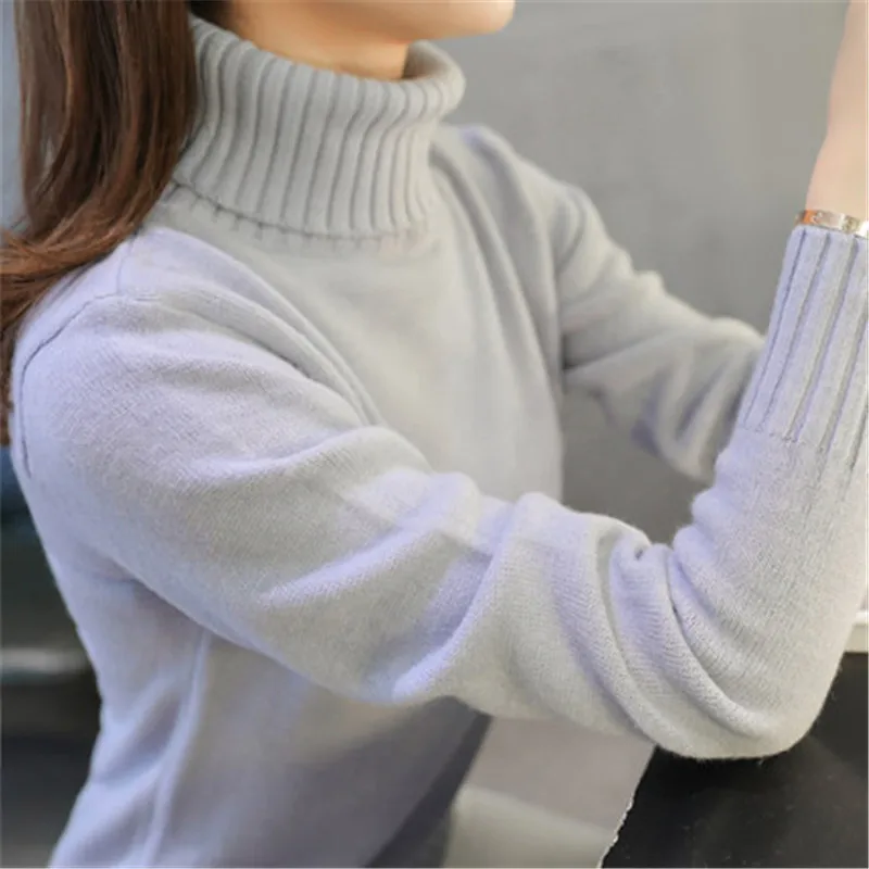Новинка, осенне-зимние женские вязаные свитера, пуловеры, водолазка с длинным рукавом, Одноцветный тонкий эластичный короткий свитер для женщин - Цвет: Серый