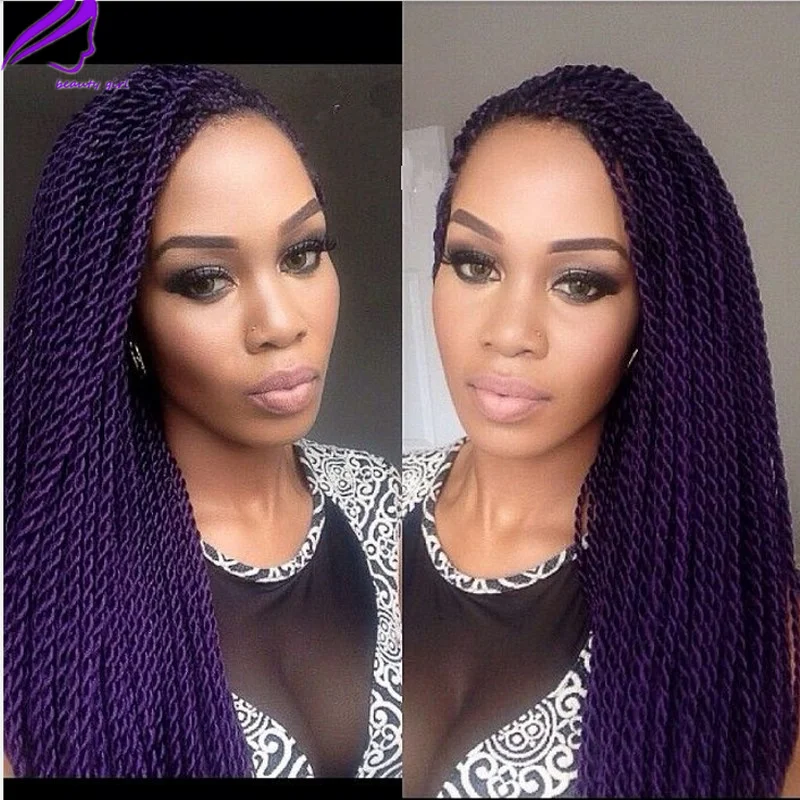 Fashion purple Synthetic Lace front wig Senegalese Twist Braiding Hair