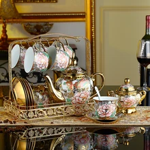 21 шт/набор, пион костяного фарфора кофейная чашка, европейская винтажная чайная чашка, чайник, чайник-кофейник, чайная чашка и блюдце набор