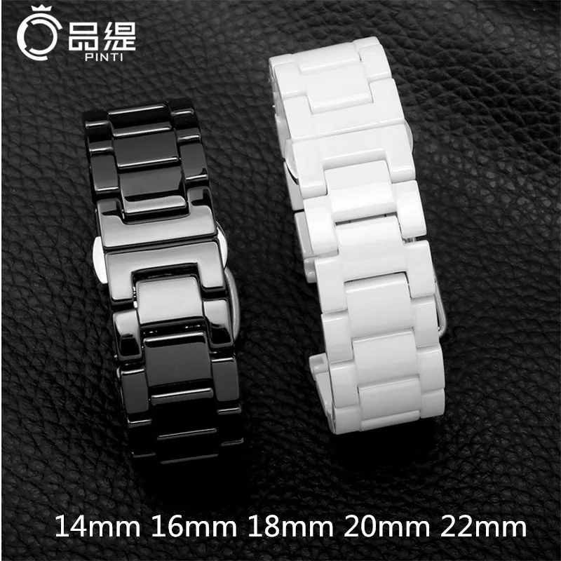 

Superior Ceramic Watchband 14mm 16mm 18mm 20mm 22mm Black/White Straight End Bracelet with Butterfly Push-Button Clasp Free Ship