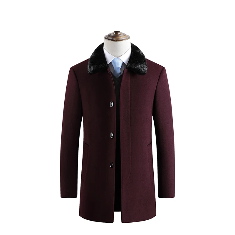 Red-Fur collar Шерстяное пальто, теплое мужское шерстяное зимние осенние мужские пальто, модная брендовая одежда, мужское пальто MOOWNUC, плотное, деловое, повседневное - Цвет: Red-Fur collar