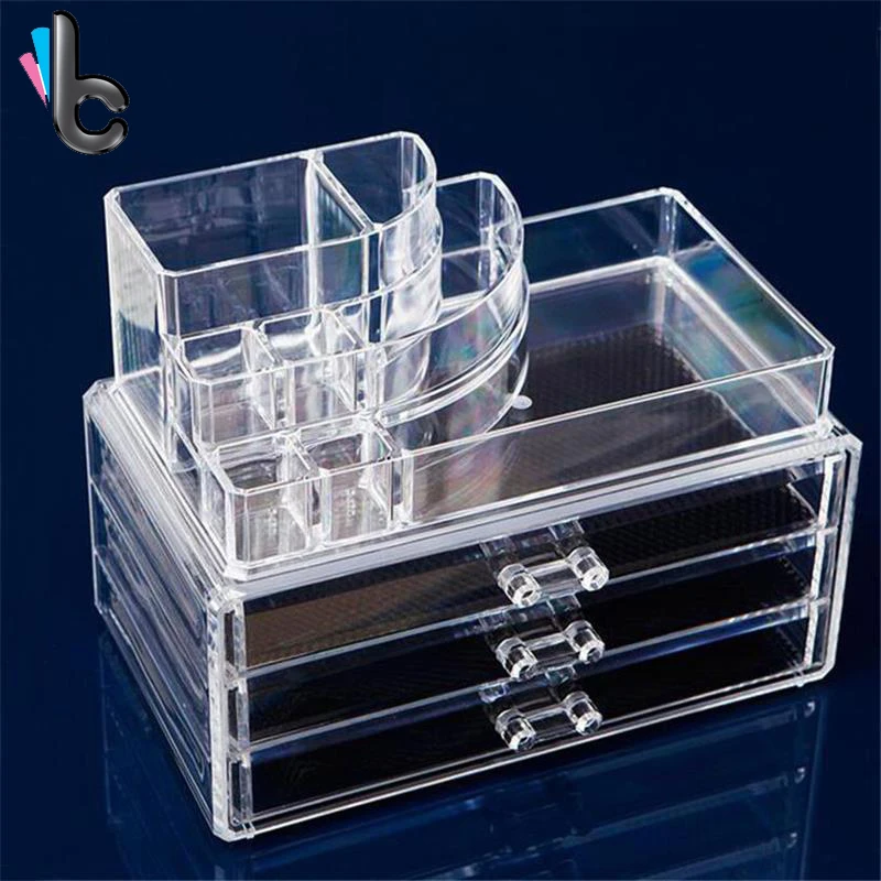 3 Drawers Transparent Acrylic Makeup Organizer Lipstick Nail Polish Cosmetic Storage Box Display Box Christmas Gift