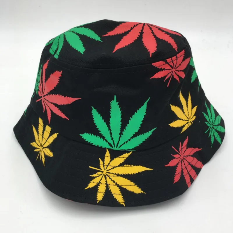 Women men green white colorful weed bucket hat hip hop outdoor sports fishing cap summer printed sun hat panama