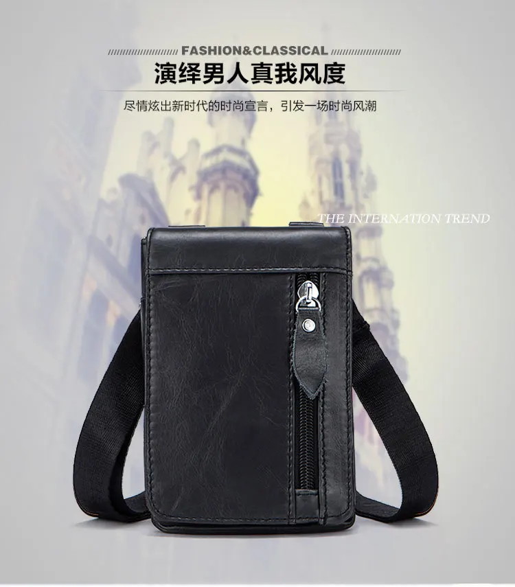 Genuine Leather Men's Mini Bag Vintage Waist Bags One-shoulder Small Bag Coin Purse