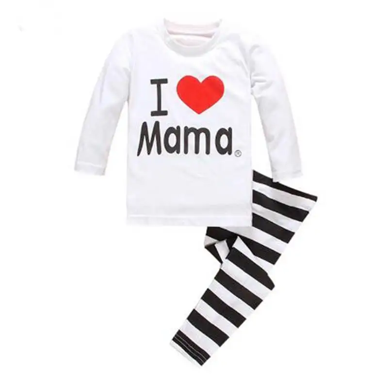 

New Drop Shipping Cotton Children Sleepwear I Love Dad Long Sleeves Night wear Pijamas For Boy I Love Mom Sleeping Clothes Sets