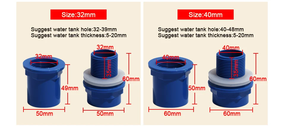 Фитинг трубы из ПВХ 20/25/32/40/50 мм ID соединение водопроводных труб для водяного резервуара 1/2 ''1'' 1,5 ''Water Разъемы DIY Пластик соединения для трубок
