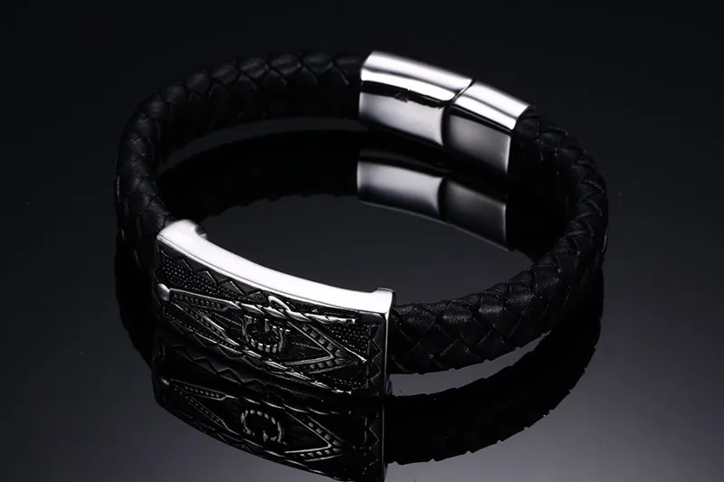 Мужские Плетеные Кожаные браслеты из нержавеющей стали масонский браслет из черного и серебристого цветов, мужские Модные ювелирные изделия