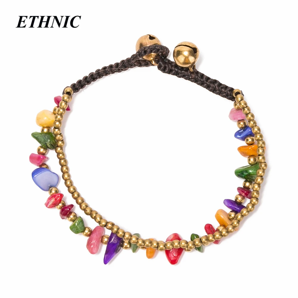 

ETHNIC Brand Two Layers Boho Colorful Stone Gold-color Beaded Chain Charm Bracelets for Women Fashion A Bracelet