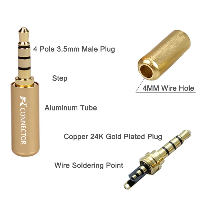 100 шт./лот мини-джек 3,5 мм 4 полюса штекер Алюминий оболочки стерео 4 Pin 3,5 мм разъем провод перелетов! заглушка для разъема для наушников Джек