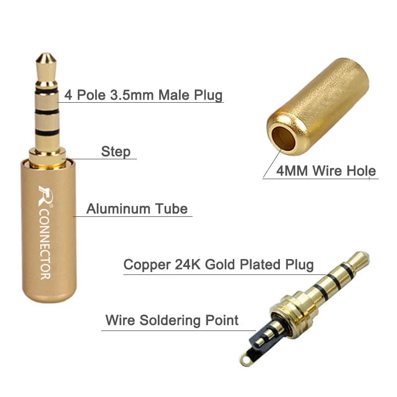 100 шт./лот Mini Jack 3 5 мм 4 полюса штекер алюминиевый корпус стерео Pin разъем провода