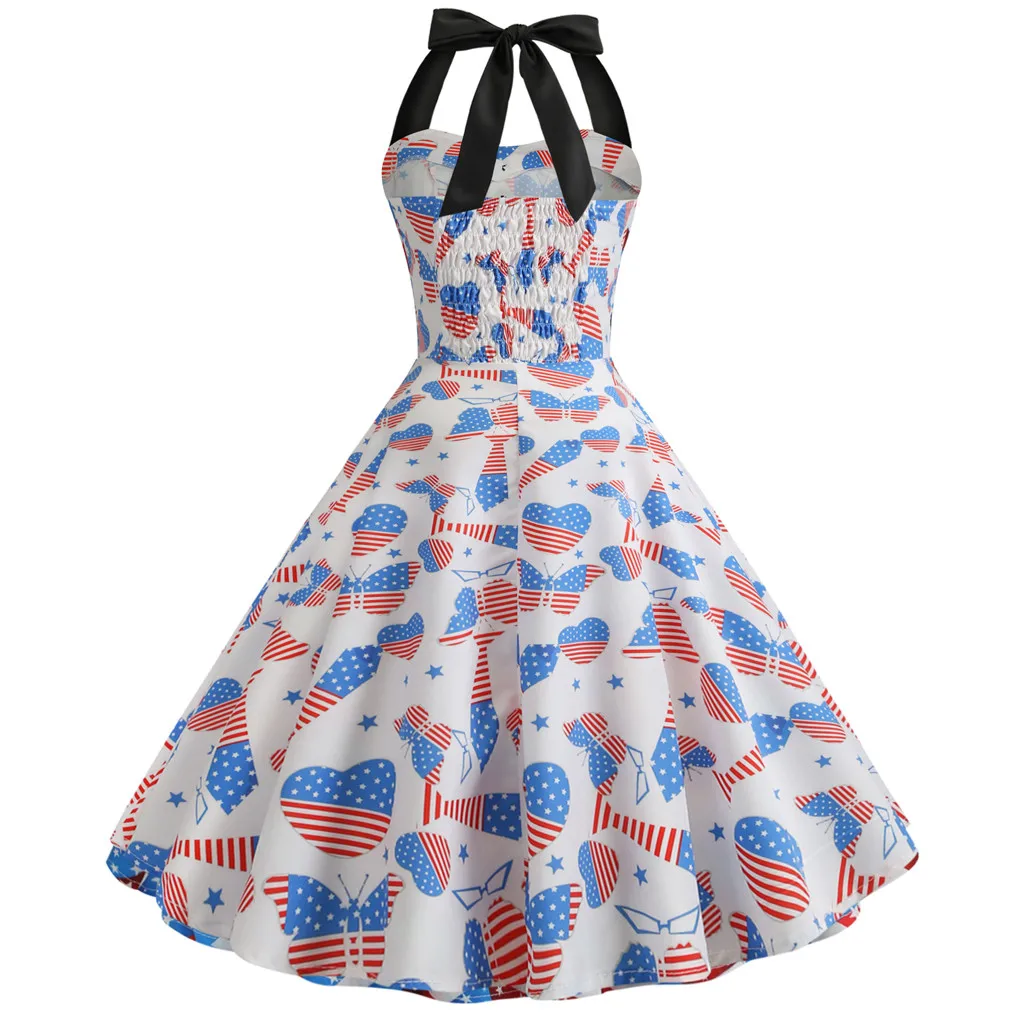 Женское платье с принтом в виде флага и сердца вечернее на бретельках летнее