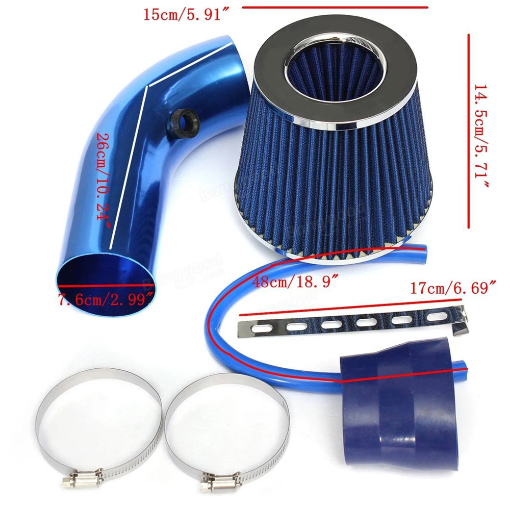 3inch Universal Short Racing High Flow Air Intake Kit Pipe Filter Hose