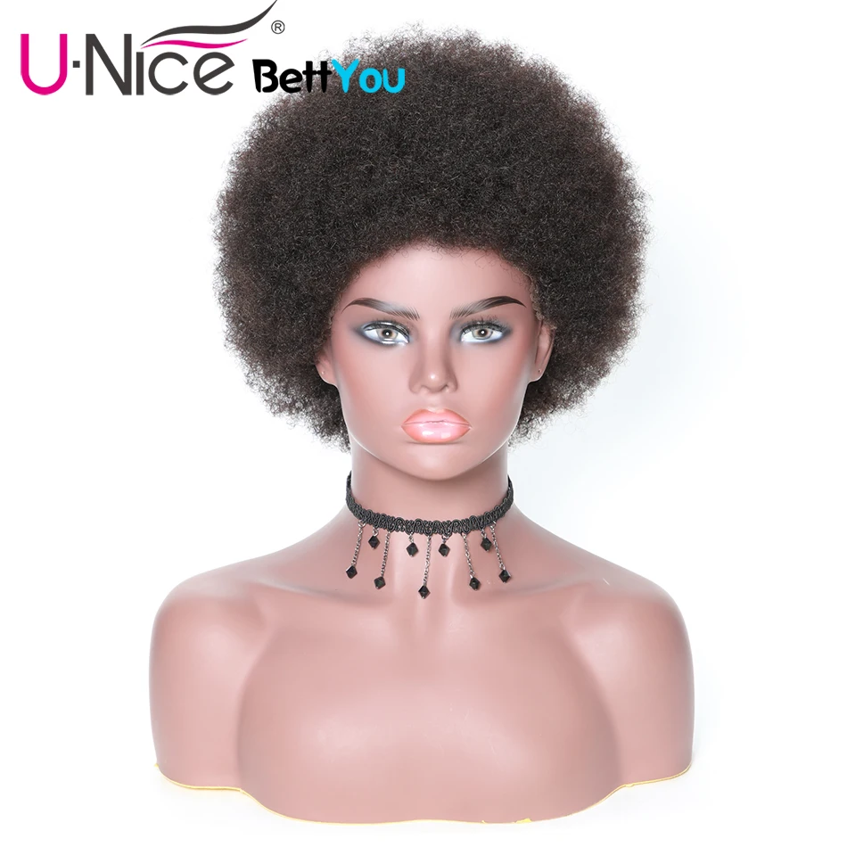 Unice hair Lace Front Human Hair Wigs Free Shipping Short Afro Kinky Curly Part 130% Density Remy | Шиньоны и парики