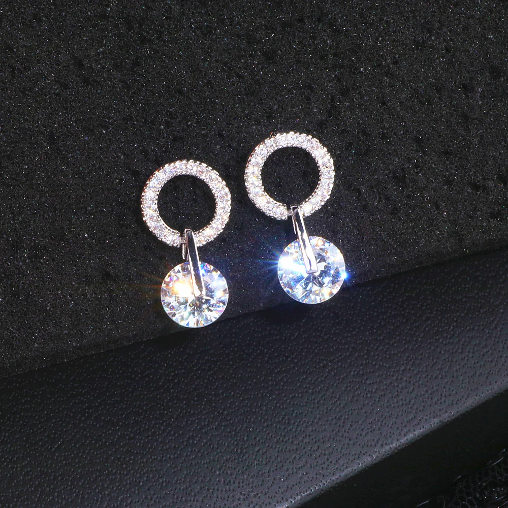Новинка, роскошные женские сережки-гвоздики серебряного цвета, модные свадебные ювелирные изделия с двойным кристаллом, циркониевые серьги для женщин WX325