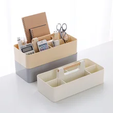 Бытовой Настольный ящик для хранения с деревянной ручкой, разделенный косметический ящик для хранения на столе, канцелярская пластиковая коробка