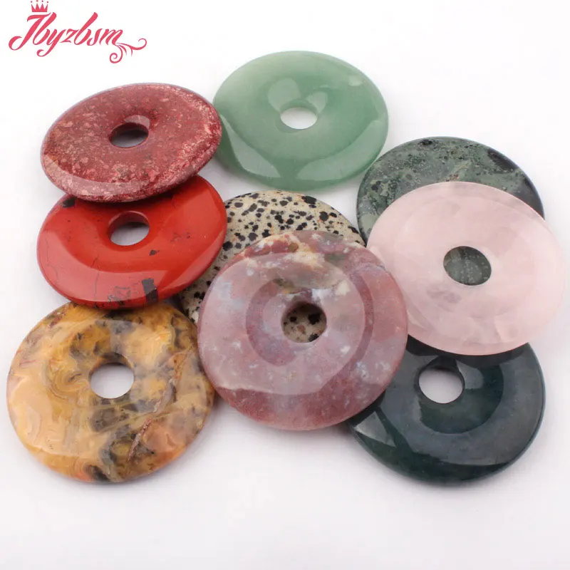 50 мм натуральный пончик круглый авантюрин, флюорит, кварц, камень Бусины Pandant 1 шт, для DIY ожерелье ювелирных изделий