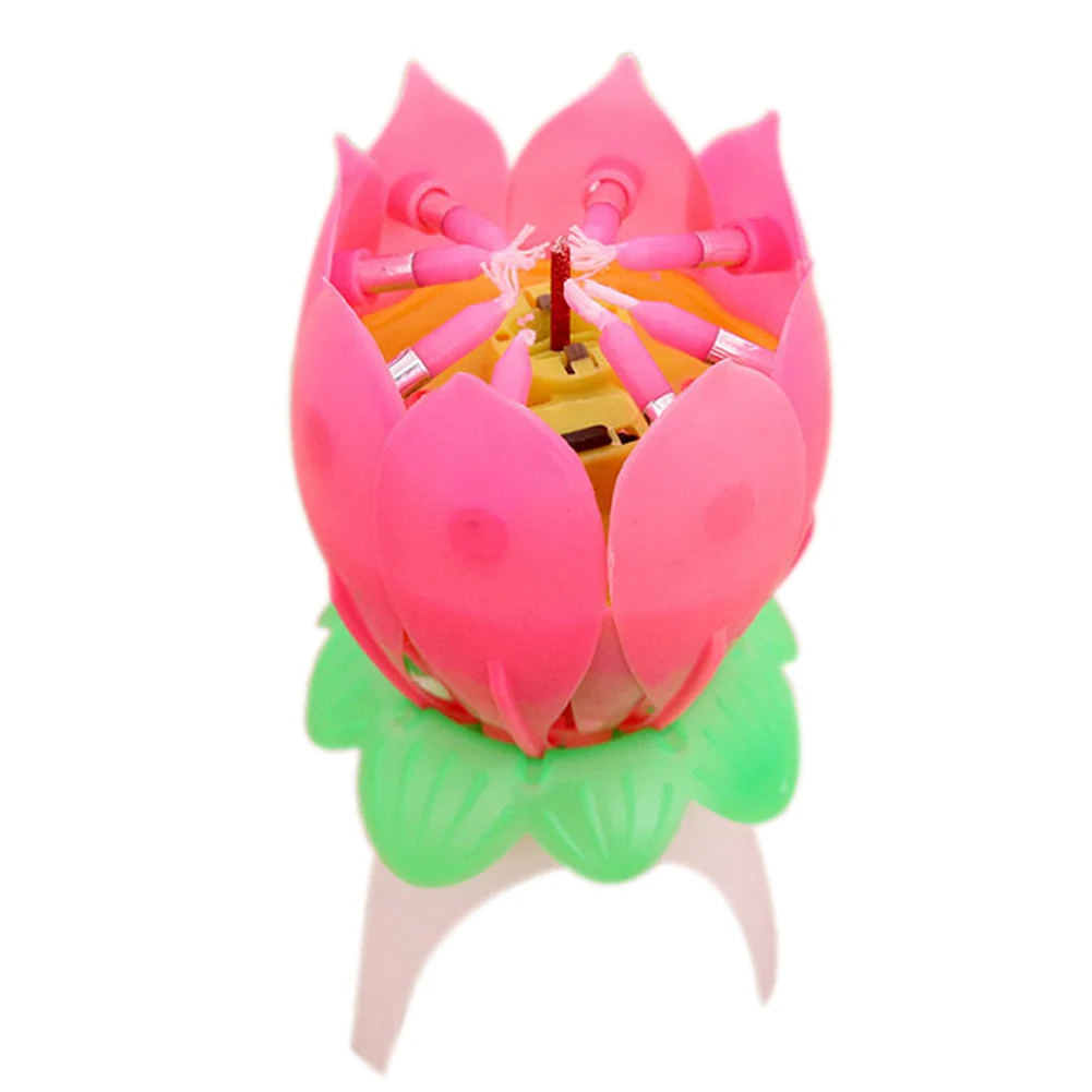 

Children Happy Birthday Party Music Candle Romantic Lotus Flower Lights With Musical Automatically Open For Kids Gifts HFing