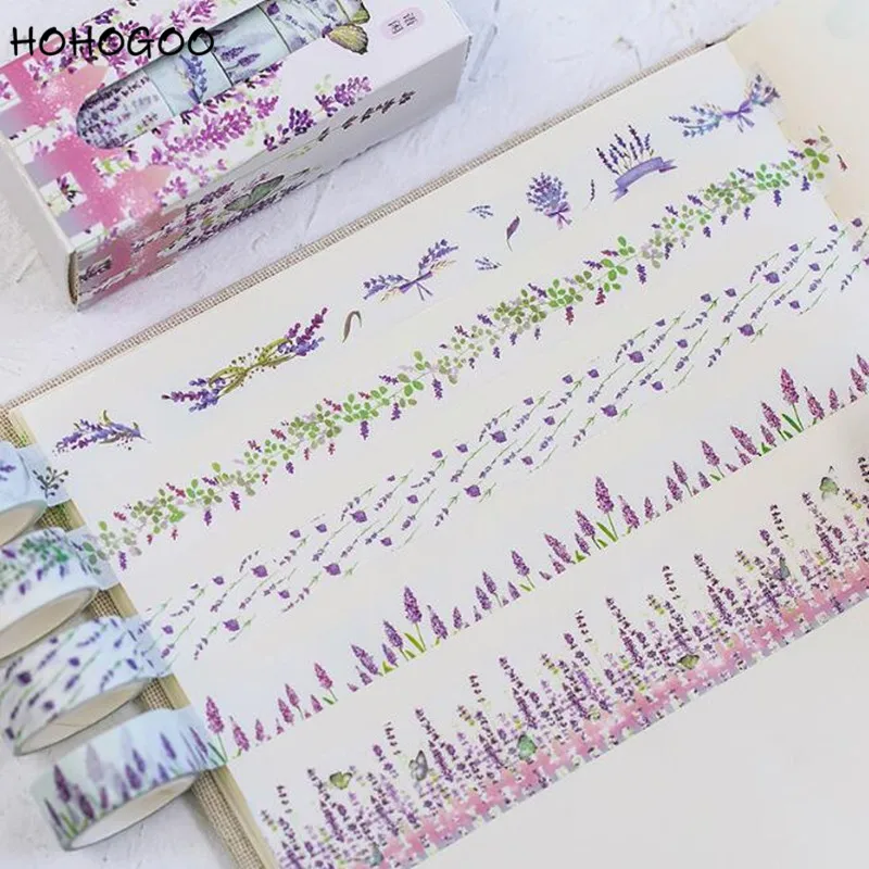 

HOHOGOO 5pcs/lot Lavender Maple Leaf Flower Paper Tape Decorative Wedding Engagement Birthday Party Gift Decoration Supplies