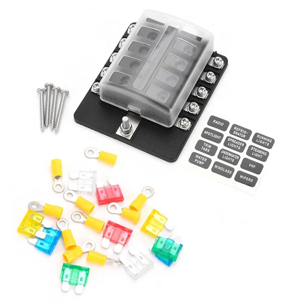 10 Way Fuse Terminals Box DC 32V Circuit Examination Repair Tool Blade