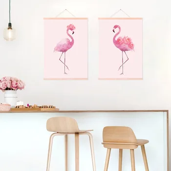 

Pink Watercolor Flamingo Animal Wooden Framed Canvas Painting Nordic Style Living Room Wall Art Picture Home Decor Poster Scroll