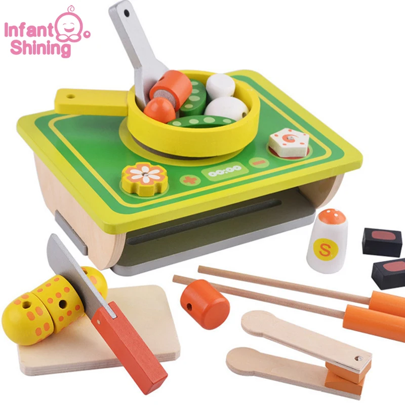 

Pretend Play Simulation Kitchen Toy Set Wooden Block Toy Grill Children Boy Girl Gift Hand-eye Coordination Ability Training