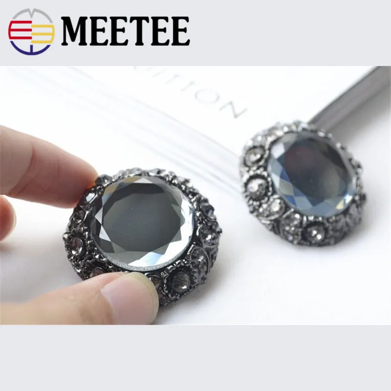 

Meetee 2pcs 25/28/38mm Black Rhinestones Crystal Buttons DIY Coat Mink Fur Button For Clothing Decorative Buckle Sewing ZK674