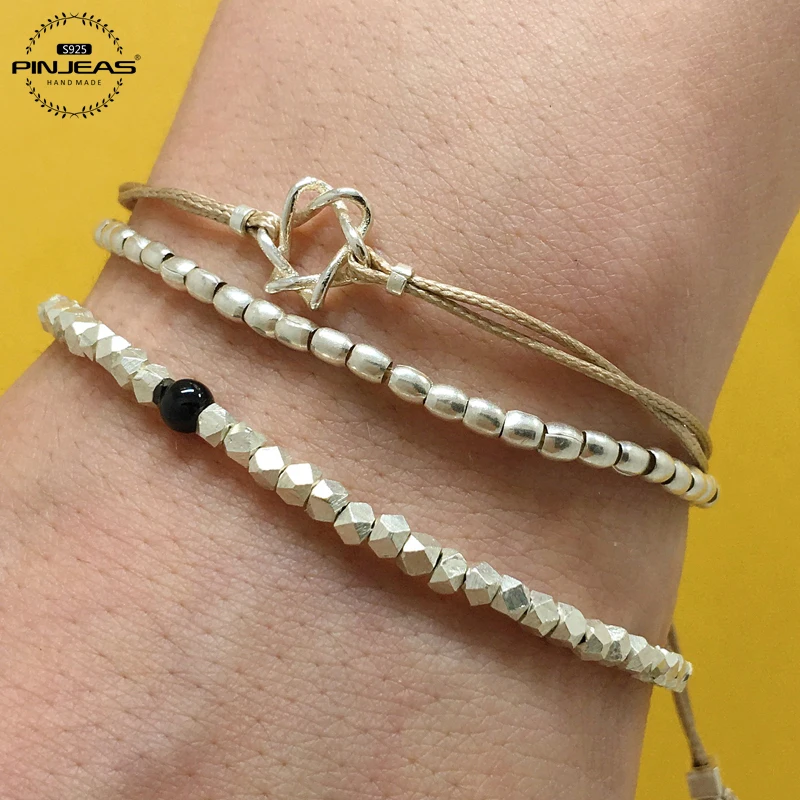 

PINJEAS 925 sterling handmade beads Delicate Stackable woven Thread bracelet Refinement beaded Jewelry,bridesmaid gift