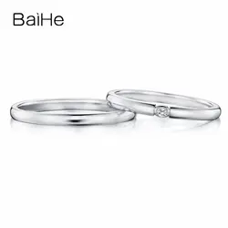 BAIHE Solid 18 К белого золота 0.04CT Certified H/SI круглый 100% натуральная природных алмазов Обручение Для женщин Мода ювелирные изделия пара кольцо