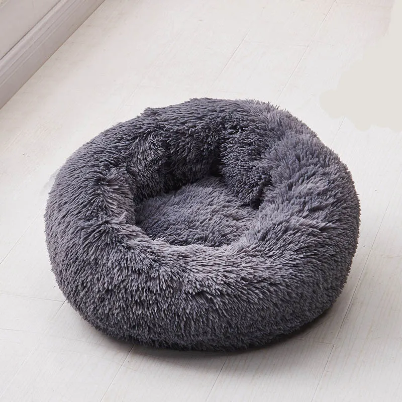 Круглая кровать для собаки моющаяся кровать для питомца кошки дышащая кровать для собаки лежак диван для маленьких средних собак супер мягкие плюшевые прокладки товары для собак - Цвет: Серый