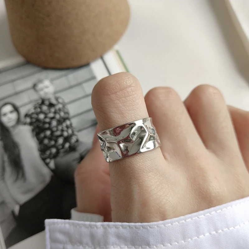 

Silvology Irregular Concave Convex Rings Silver 925 Sterling Creative let It Be Super Texture Rings For Women Elegant Jewelry