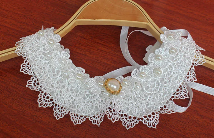 

2015 New Fashion pearl detachable multilayer lace bead false collar necklace wedding accessaries white lace pearl false collar