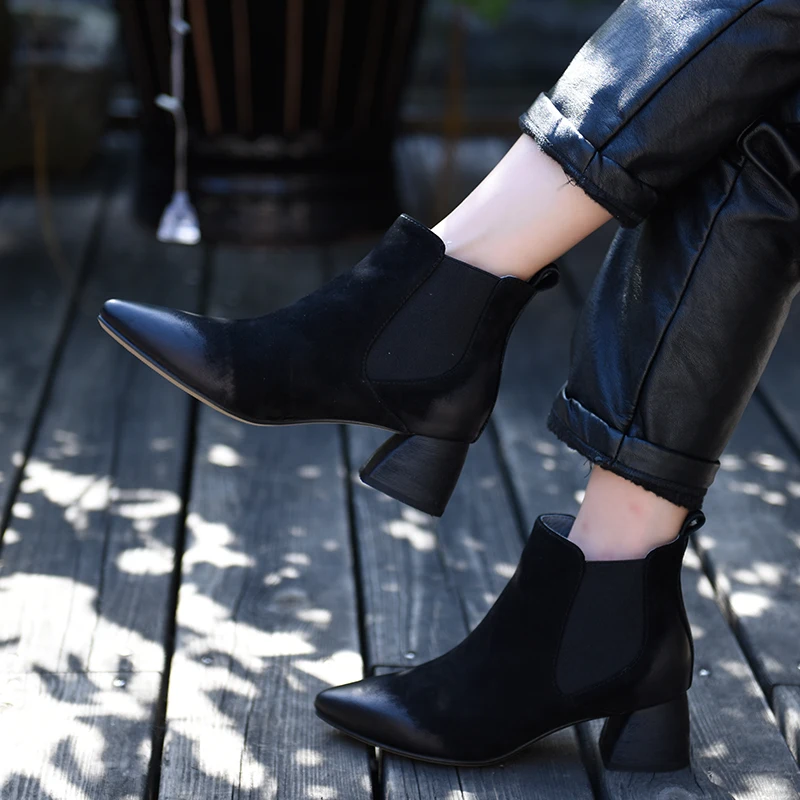 

Artmu New Chelsea Boots Fashion High Heels Women Martin Boots Pointed Toe Genuine Leather Shoes Woman Ankle Boots Autumn Shoes