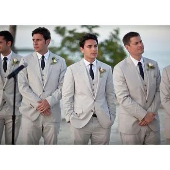 

Grey Notch Lapel 2 Buttons Suits Fashion Best Man Wedding Groomsmen Tuxedos 3 Pieces Men Suits (Jacket+Pants+Vest)